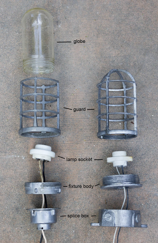 diagram showing the names of parts in an outdoor light fixture