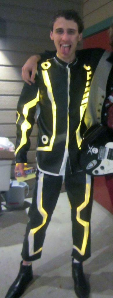 person wearing light-up Halloween costume of the character Clu from the movie Tron Legacy