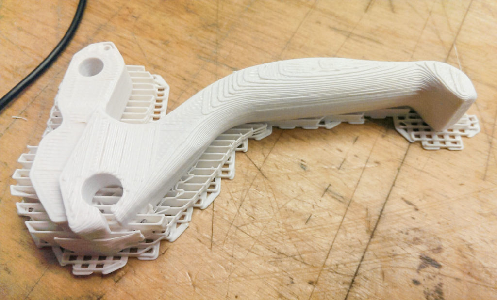 detail of 3D-printed bicycle brake lever