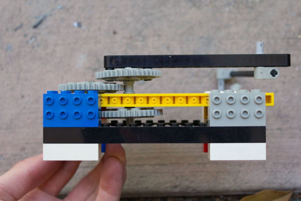 Detail of Switchbot proof-of-concept using Lego